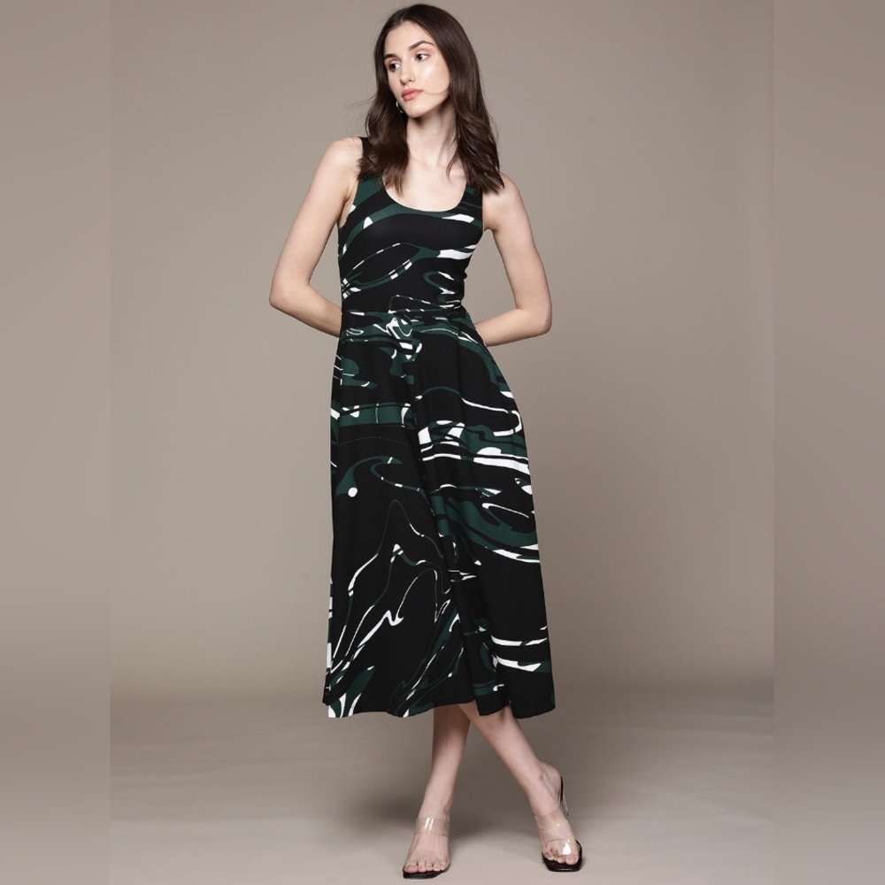 NWT•Alfani Women's Sleeveless Pullover Midi Dress With Pockets•Small•🖤💚🤍